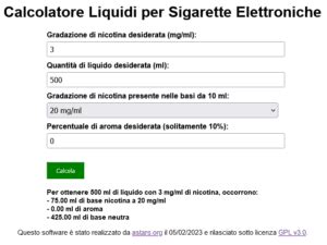 calcolatori liquidi per sigarette.